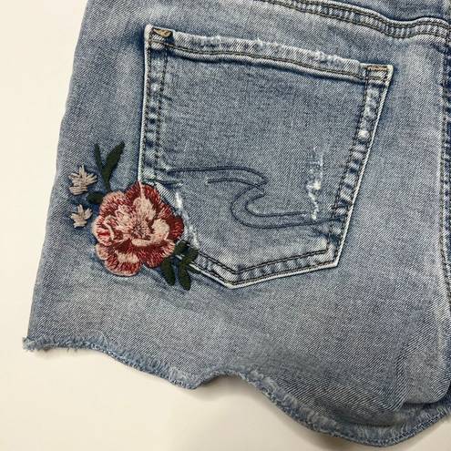 Silver Jeans  Aiko Jean Shorts Floral Embroidered Denim Size 28