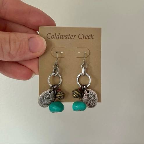 Coldwater Creek Pinecone Charm Earrings Blue Stone Silver Tone Western Folk Country