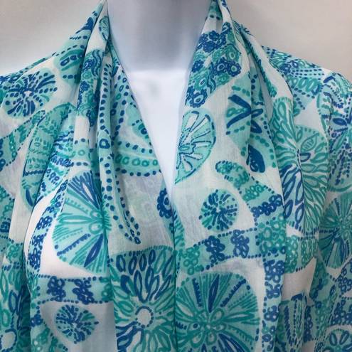 Lilly Pulitzer  scarf blue sea urchins gold sequins fringe wrap sarong wrap