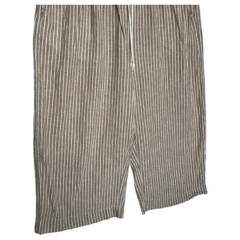 Beach Lunch Lounge Pants Womens XL Linen Margot Pull On Striped Cropped Brown