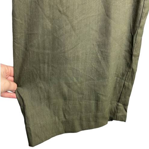 J.Jill  Olive Green Linen Blend Wide Leg Paperbag Waist Tie Detail Pants Size L