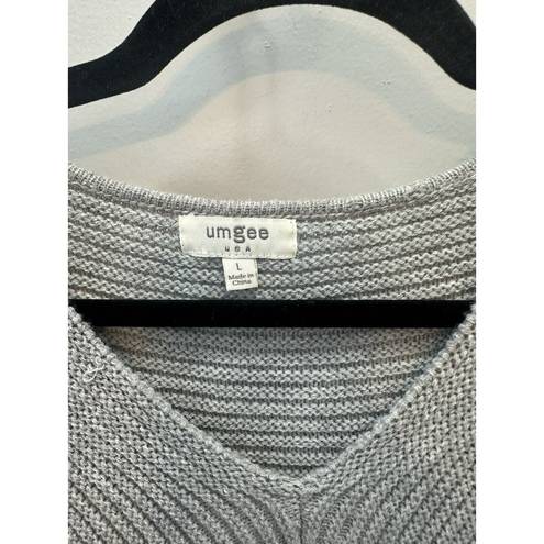 Umgee  Gray ‘All Laced Up’ Oversized Ribbed Sweater Tie Sides Vneck Size Large Q