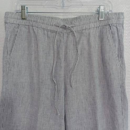 Talbots  Size 12 Linen Blend Pull On Drawstring Pants Blue White Stripe Flowy