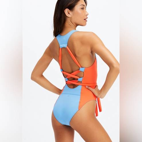 Fabletics  Gabriela Lace-Up Racerback Swimsuit island Eacape / Orange nectar