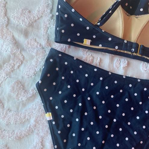 Summersalt Women’s 2  The Ruffle Marina Navy Blue White Polka Dot Bikini Set