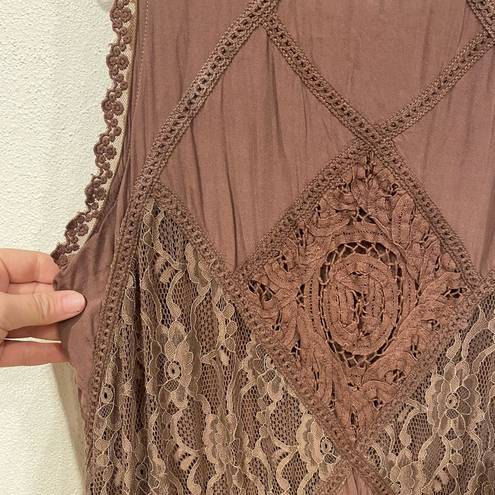 Altar'd State Altar’d State Brown Open Back Lace Overlay Shift Dress Size Large EUC