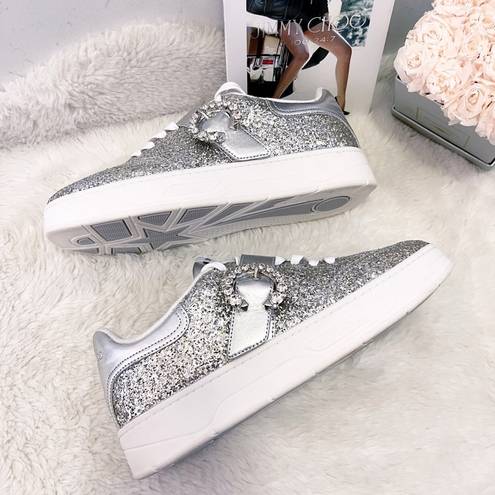 Jimmy Choo  Platinum Glitter & Crystal Osaka Sneakers