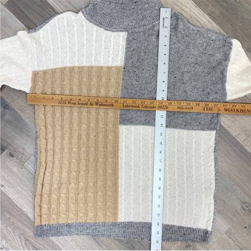 Versona  Multi Pattern Color Block Turtleneck Sweater Gray Tan Large