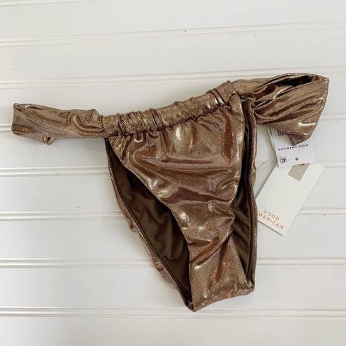 Good American  Foil Ruched Bikini Swim Bottoms in Mocha Foil Size 3 Large NWT