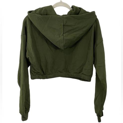 Naked Wardrobe NWOT  Olive Green Cropped Hoodie Size LARGE