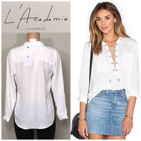 L'Academie L’ Academie Safari lace up long sleeve top. NWT