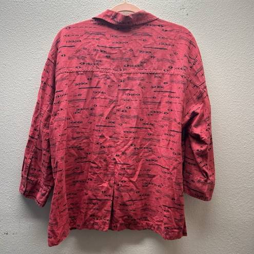 Chico's  LINEN BLEND BUTTON UP SHIRT WOMENS SIZE 3 (XL) Red Artsy Print