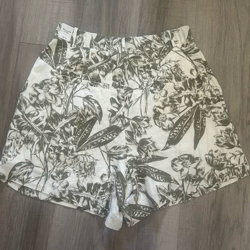 Abercrombie & Fitch NWT  High Waisted Linen Blend Tropical Shorts