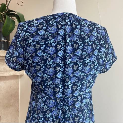 Croft & Barrow  Blue Floral Womens Size 6 Short Sleeve Empire Waist Midi Dress