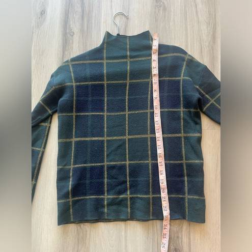 Tahari  XS Green Plaid Mock Neck Sweater