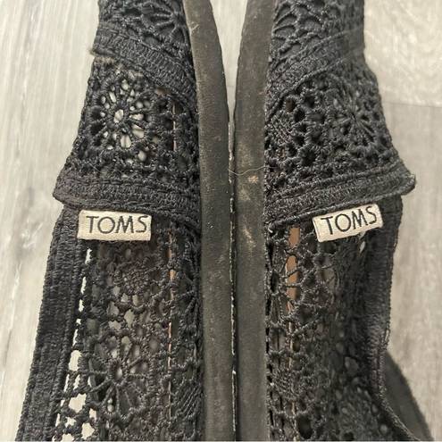 Toms  Alpargata Moroccan Black Crochet Floral Slip On Summer Flat Shoes Size 5