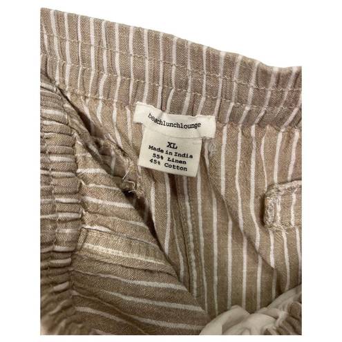 Beach Lunch Lounge Pants Womens XL Linen Margot Pull On Striped Cropped Brown