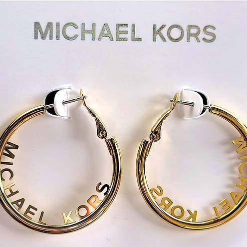 Michael Kors  | GOLD TONE MEDIUM SIZE LOGO HOOP EARRINGS