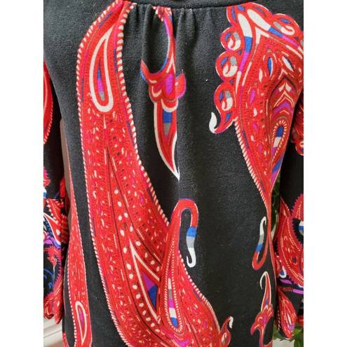 Aryeh  Women Black/Red Polyester Round Neck Long Sleeve Knee Length Dress Size L