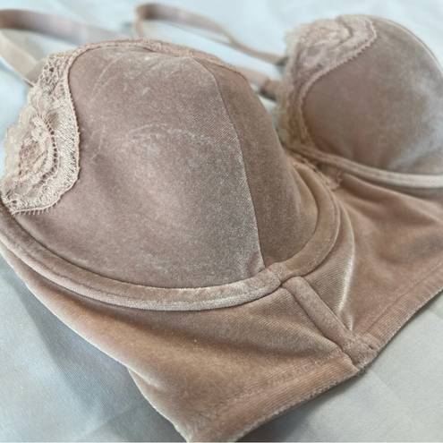 Victoria's Secret  Women's 32DD Pink Crushed Velvet Corset Style Soft Bra Lined