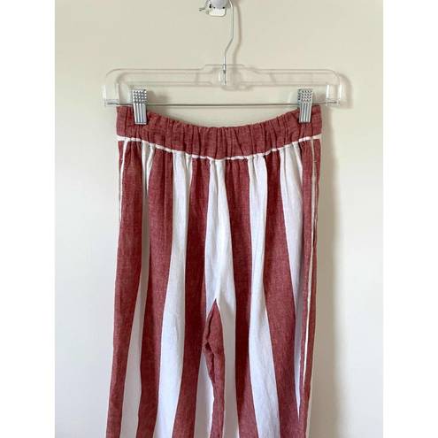 Madewell  Wide Leg Linen Pull On Striped Crop Pants Red Cream Size XS