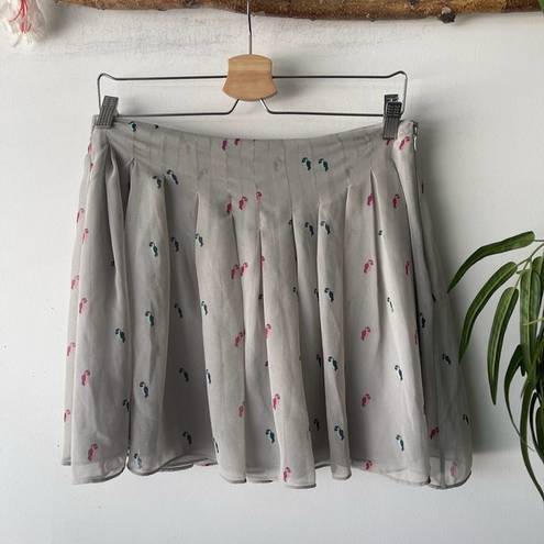 BCBGeneration  Skirt Womens 8 Grey Pleated Summer Academia Bird Print Boho