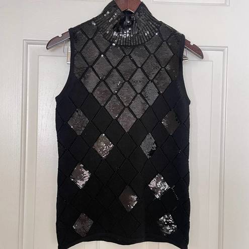 Emporio Armani  Black Wool Diamond Sequined Sweater Size 40