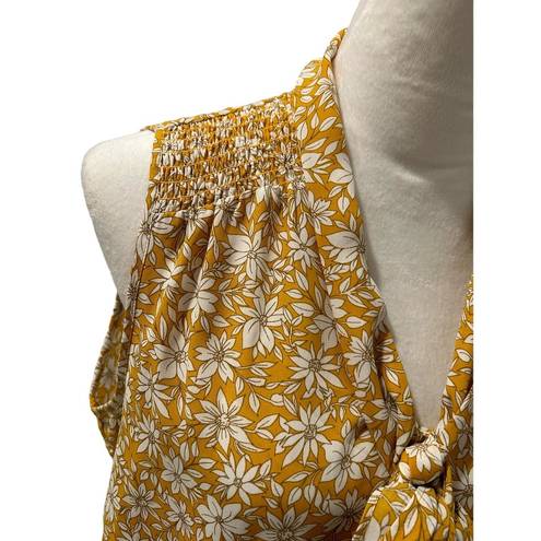 Cynthia Steffe  Blouse Womens Size M Yellow Floral Sleeveless Scarf Tie Neck Bow