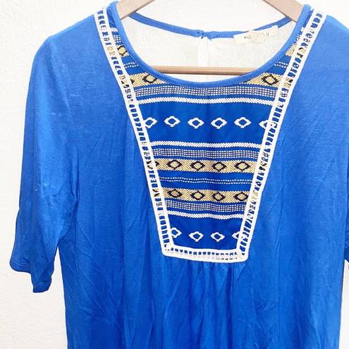 The Moon  Sky Blue Printed Lace Detail Short Sleeve Top