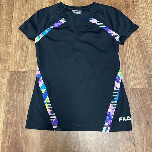 FILA  Sport Womens Black Dry Fit Short Sleeve T-Shirt Size XS Live in Motion