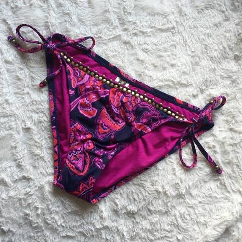 Tommy Bahama Purple Wild Orchid Jacobean Floral Paisley Studded Bikini Bottoms