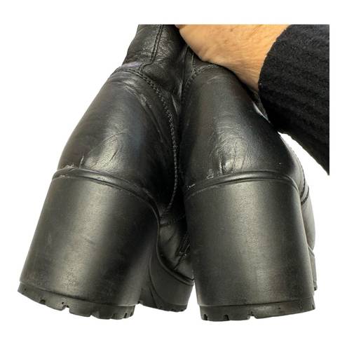 Betabrand Beta Black  Leather Lace Front Side Zip Block Rubber Heel Boots Sz 9.5 (40)