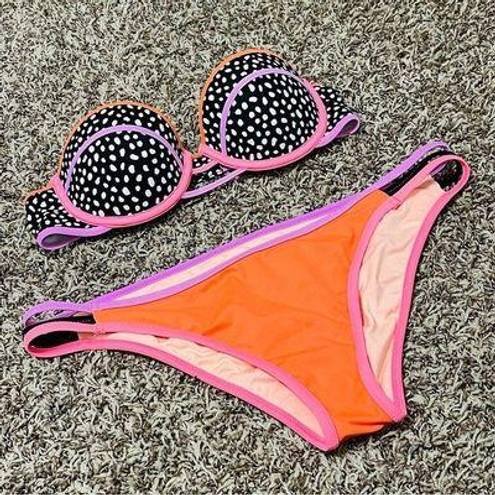 Victoria's Secret  Pebble Dot Strappy Flirt Bandeau Swim Top & Bottom Bikini Set