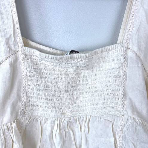 American Eagle Cropped Embroidered Babydoll Top in Cream Peplum Size Large