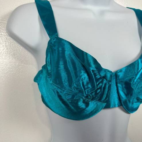 Second Skin Vintage Adonna 34D Bra  Satin Blue Adjustable Wide Straps Nylon Blend