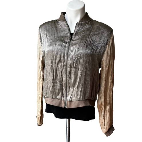 On Twelfth Twelve by  Shimmer Metallic Crinkle Bomber Jacket