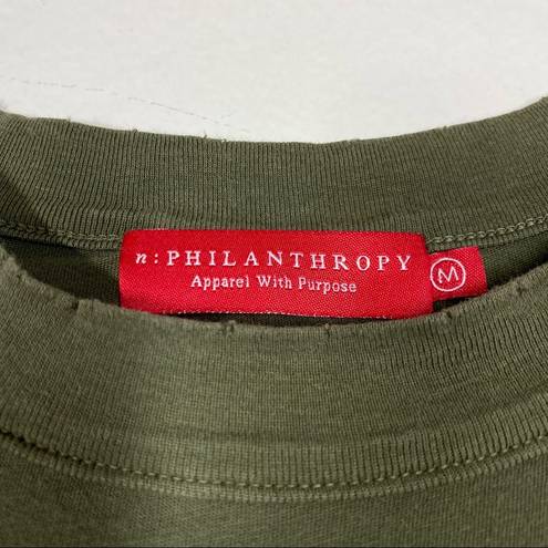 n:philanthropy Zander Distressed Short Sleeve Cotton T Shirt Olive Green Medium