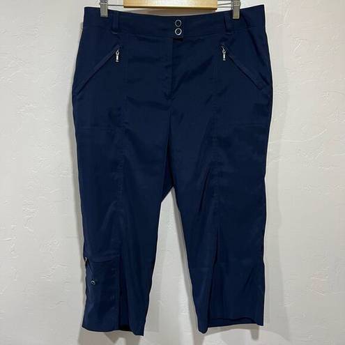 DKNYGOLF Capri Pant Sz 14 By Jamie Sadock Navy Stretch Pockets Loops Front Zip
