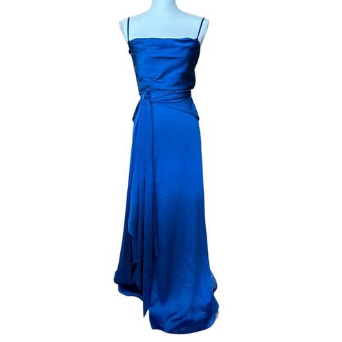 Fame and Partners  The Anita Gown Blue Satin Sleeveless Maxi Formal Gown Size 0