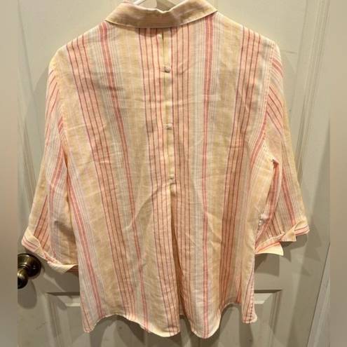  No Iron Bias Striped Linen Button Down Shirt Chico's 1 US 8/10