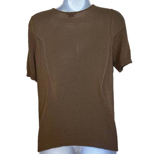 Theory  Women's Brown Yetta Sphere Faux Wrap Short Sleeve Sweater Size S/P