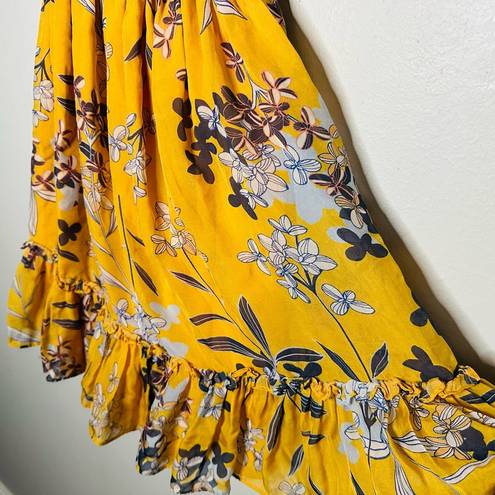 Shoshanna  Women's Yellow 100% Silk Carmela One Shoulder Floral Dress Size 12