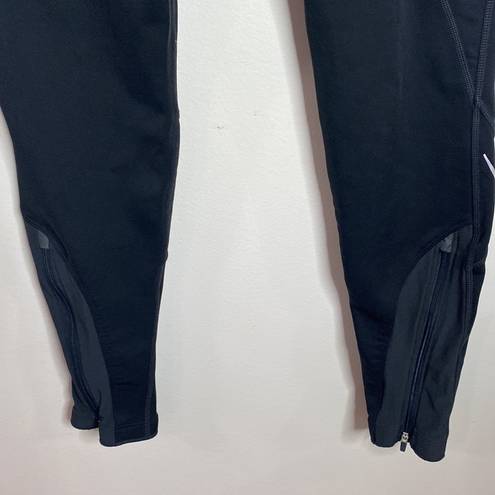 Saucony  fleece lined zip calf outdoor running leggings tights in black size S