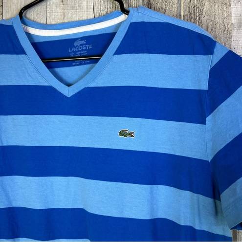 Lacoste  Size 6 V-Neck Dark & Light Blue Short Sleeve T-Shirt w/Alligator…