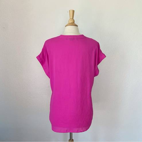 Cynthia Steffe Solid Fuchsia Short SleeveV-Neck Chiffon Blouse