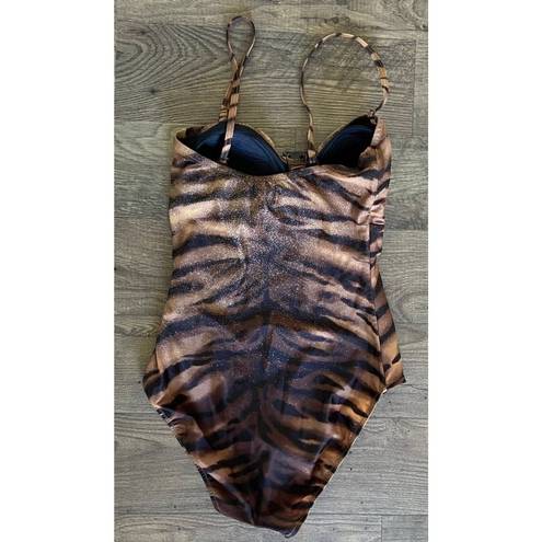 Gottex  Tiger Stripe Tan Black Animal Print One Piece Swimsuit Women's Size 8