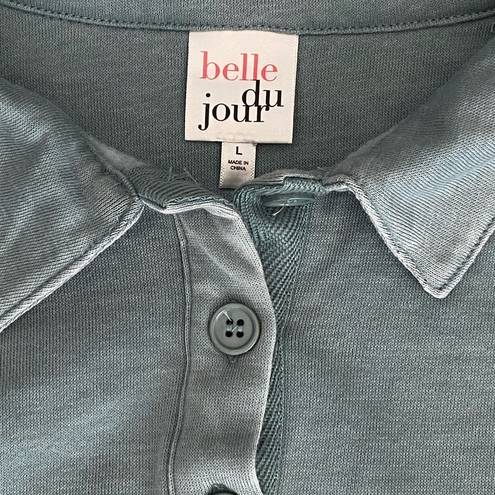 belle du jour Long Sleeve Polo Sweatshirt, Women's Size Large Green NEW MSRP $39