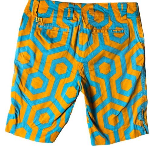 Bermuda LoudMouth Ladies Orange & Blue Geometric Pattern Fairway  Shorts Size 8