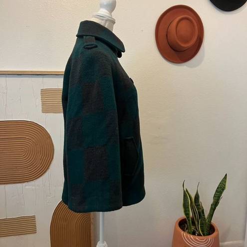 Anthropologie  Cartonnier Green Buffalo Plaid Checkered Coat Cape Wool Blend