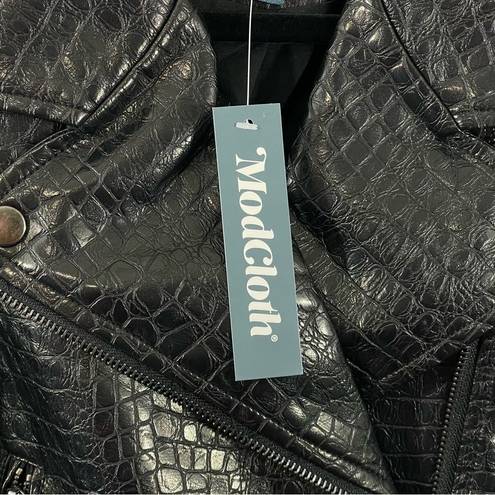 Modcloth NWT  Crocodile Rock Black Faux Leather Moto Jacket Size SMALL